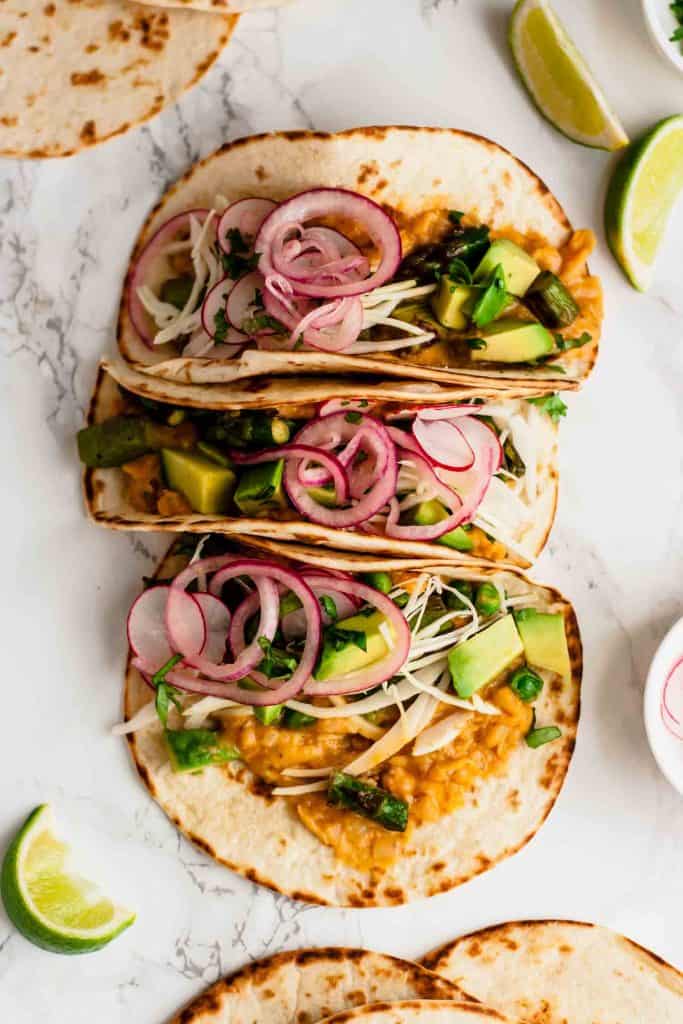 Vegan Tacos with Refried Cannellini Beans and Asparagus - Eat Love Eat